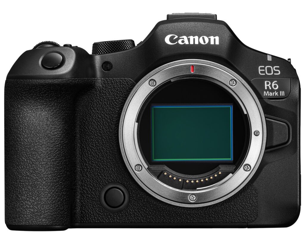 The Canon EOS R6 Mark III against a white background. 