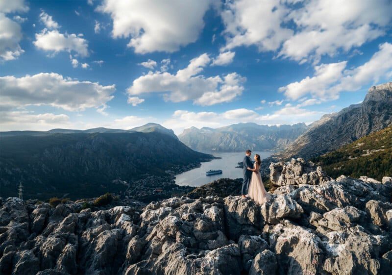 Even with the use of a lightweight ND filter , the quality of a drone shot can be enhanced. With a neutral density filter equipped on this drone, you can observe intricate details in the sky, background, and even the foreground rocks, all while preventing any part of the frame from suffering overexp